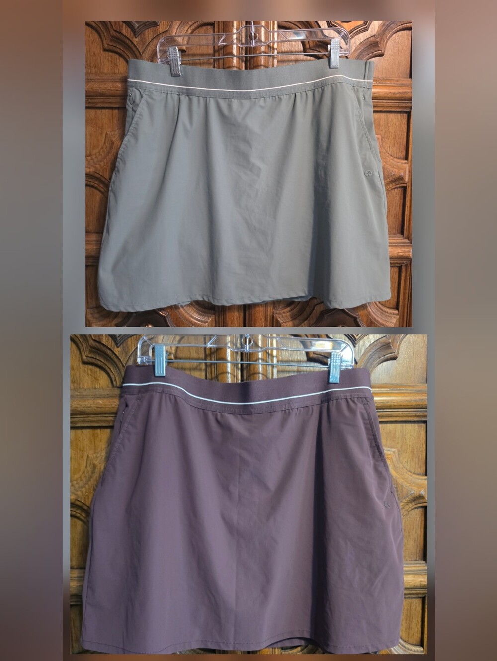 Soybu A-Line Skirts in Sage and Brown with Contrast Waist Trim
